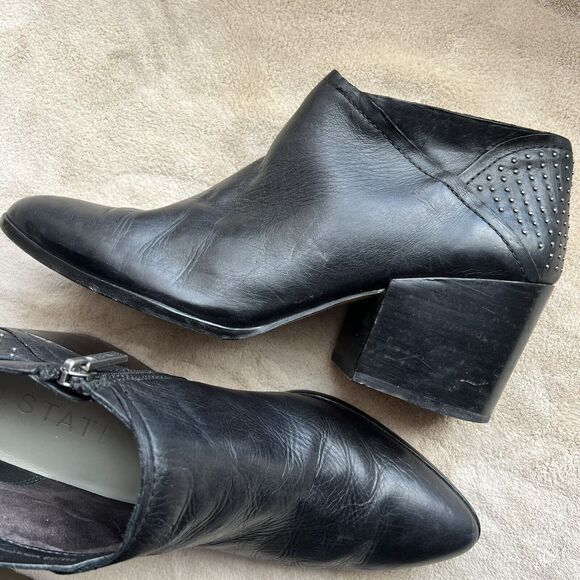 1.State Jelin Black Leather Ankle Studded Boots Block Heel Pointed Toe Women’s 9 - Picture 12 of 16